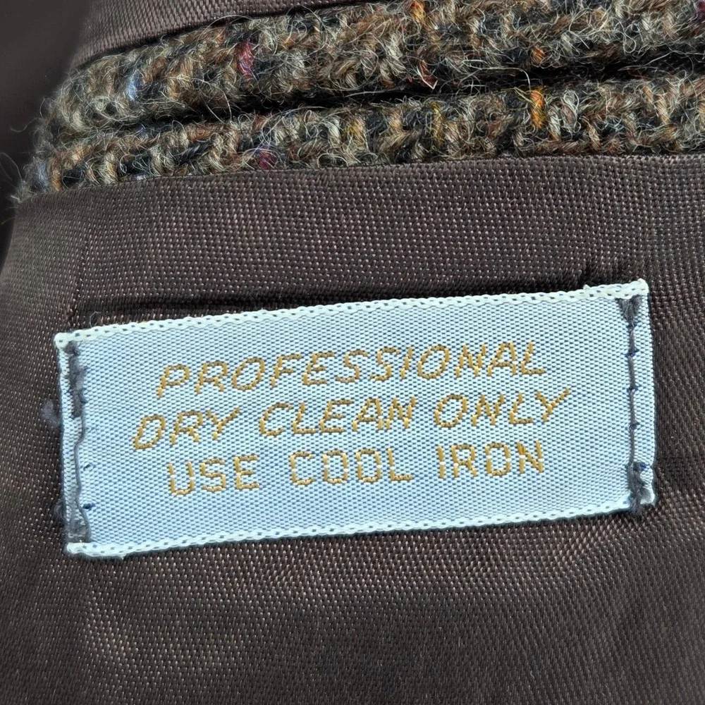 Vintage 80s‎ Union Made Tweed & Leather Sport Coat Blazer Brown Wool USA 46R